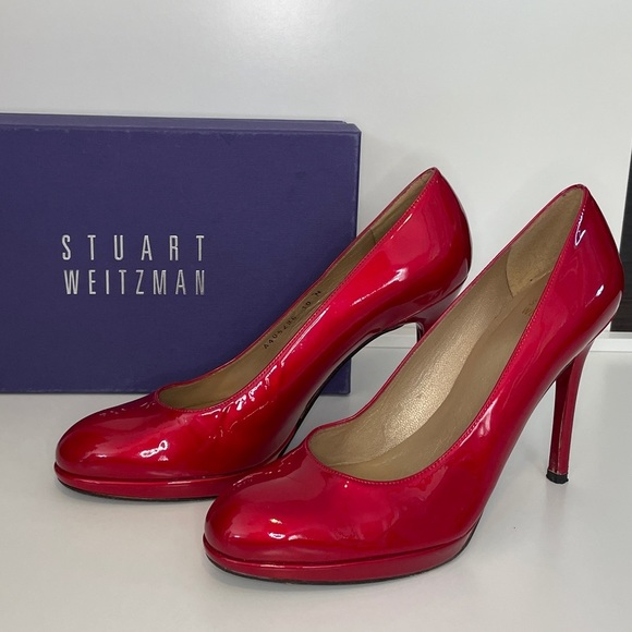 Stuart Weitzman Shoes - 👠 WOW 👠Stuart Weitzman Ruby Red Patent Leather Platform Pumps Heels Slippers